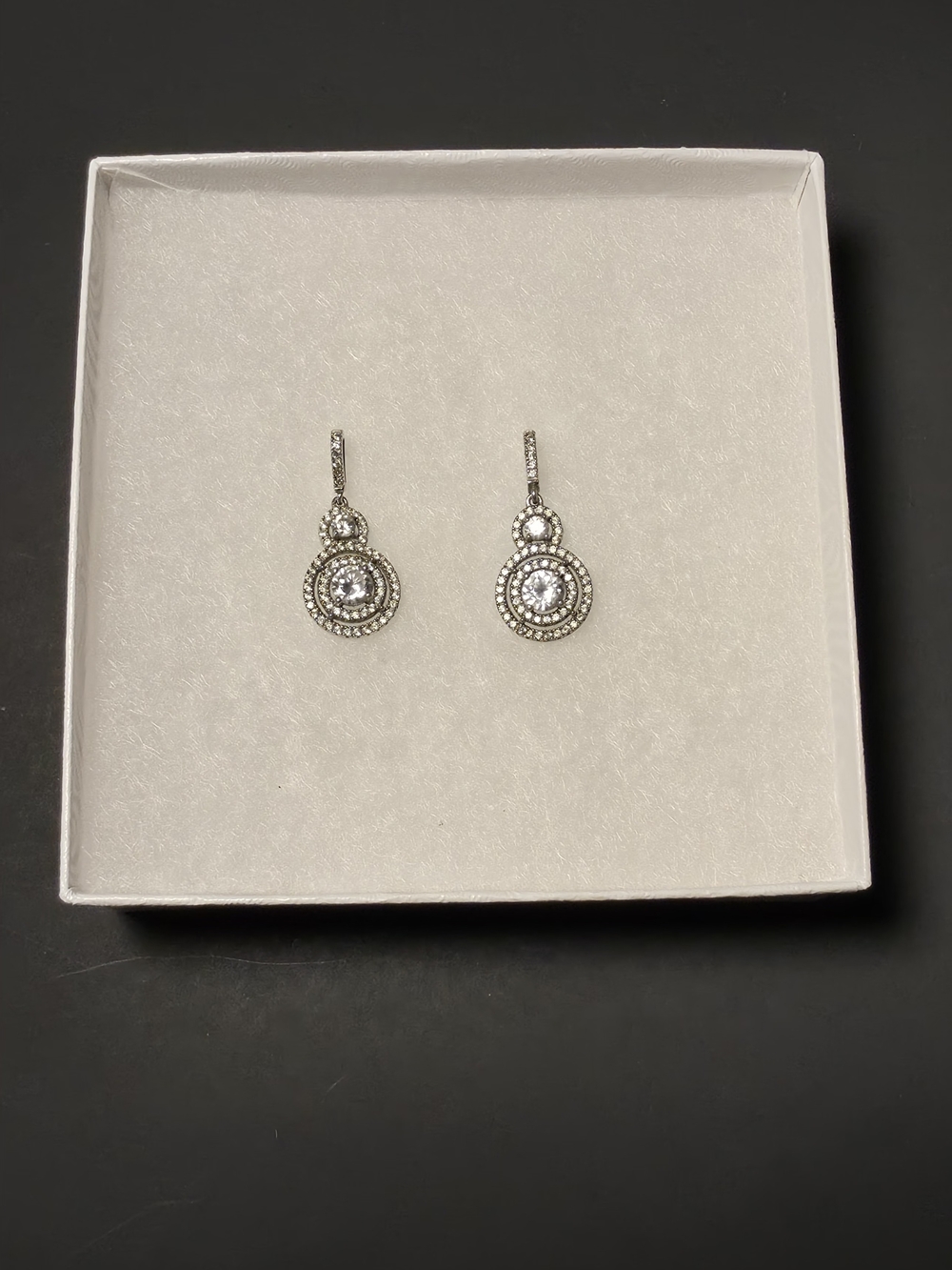 Sterling Silver Crystal Drop Earrings - White